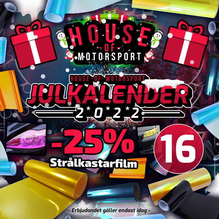 House of Motorsport Julkalender 2022 Lucka nr 16 - 25% RABATT på Strålkastarfilm!