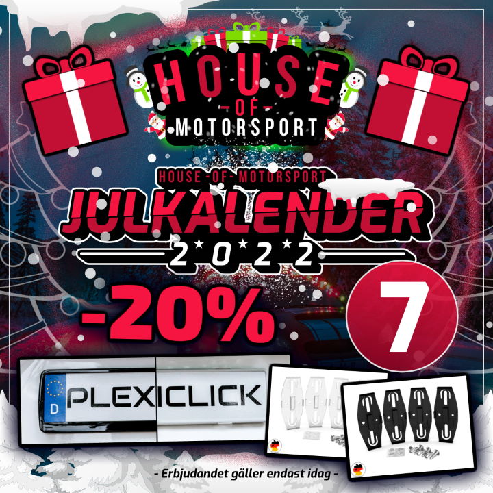 House of Motorsport Julkalender 2022 Lucka nr 7 - 20% RABATT på Plexiclick Nummerskyltshållare!