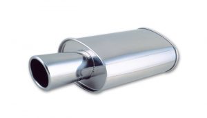 Vibrant STREETPOWER Oval Muffler w/ 4″ Round Angle Cut Tip (2.5″ inlet)