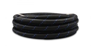 Vibrant 2ft Roll of Black Blue Nylon Braided Flex Hose; AN Size: -4; Hose ID: 0.22″