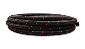 Vibrant 10ft Roll of Black Red Nylon Braided Flex Hose; AN Size: -4; Hose ID: 0.22″