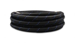 Vibrant 10ft Roll of Black Blue Nylon Braided Flex Hose; AN Size: -10; Hose ID: 0.56″;
