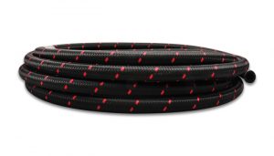 Vibrant 20ft Roll of Black Red Nylon Braided Flex Hose; AN Size: -4; Hose ID: 0.22″;