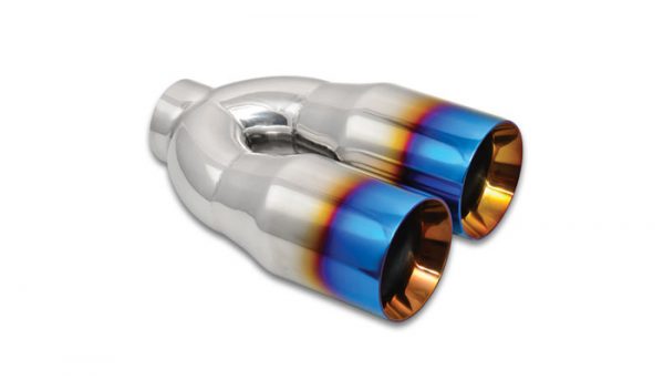 lmr Vibrant 2.5" ID Dual 3.5" OD Round SS Tips (Double Wall, Straight Cut) with Burnt Blue Finish
