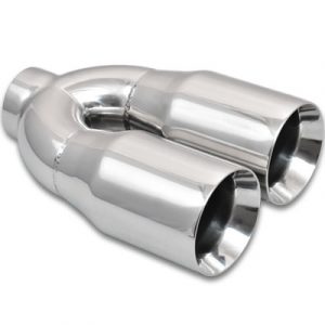 lmr Vibrant 2.5." ID Dual 3.5" Round Stainless Steel Tips (Single Wall, Angle Cut)