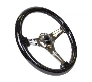 Classic Wood Grain Wheel, 350mm 3 chrome spokes- Black Sparkled Color
