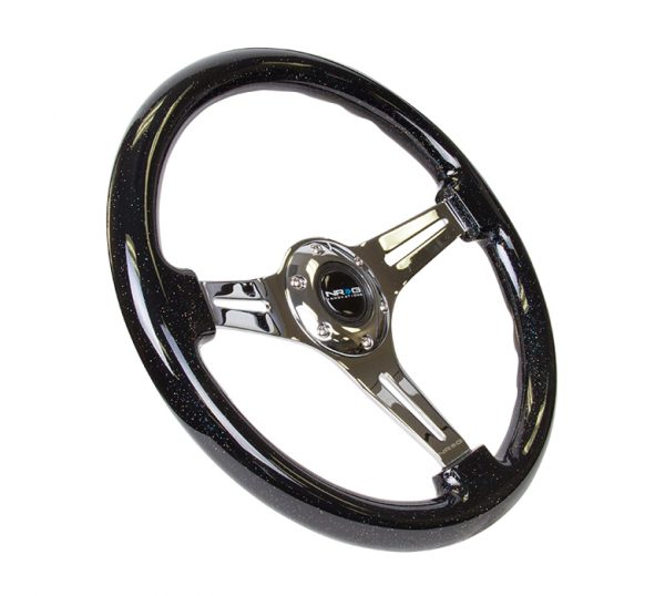 lmr Classic Wood Grain Wheel, 350mm 3 chrome spokes- Black Sparkled Color