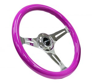 Classic Wood Grain Wheel, 350mm 3 chrome spokes- Neon Purple