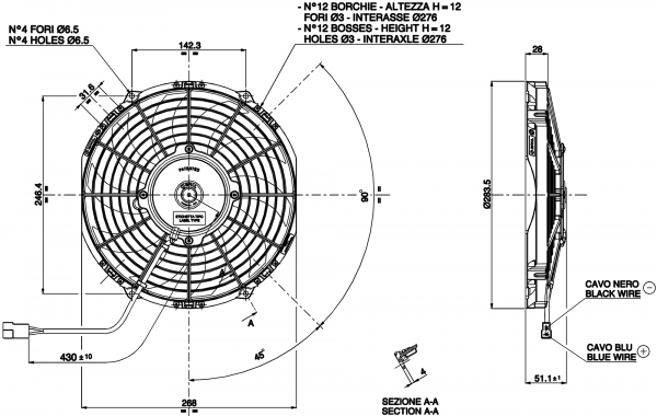 lmr SPAL Radiator Fan 10" (255mm) Push 844cfm (Standard)