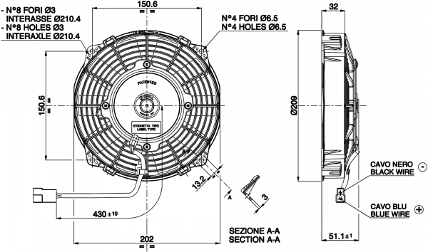 lmr SPAL Radiator Fan 7.5" (190mm) Push 407cfm (Standard)