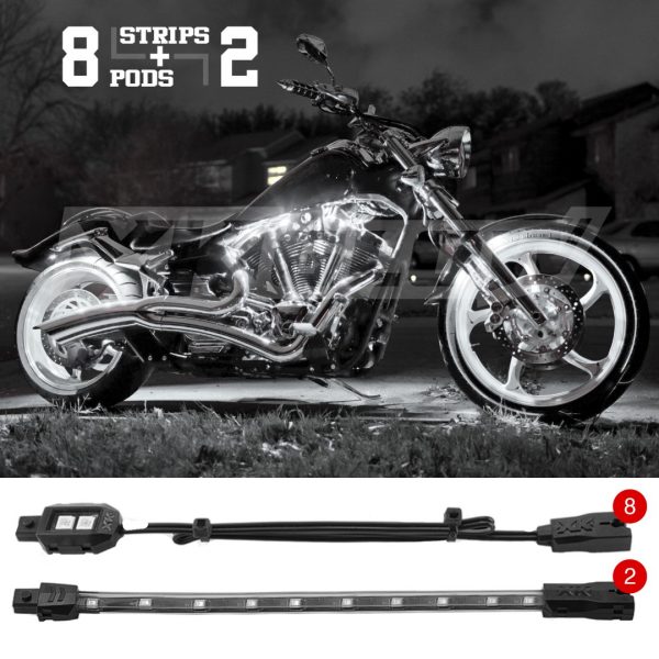 lmr XKGLOW Vit 10-delars Motorcykel Belysnings-Kit