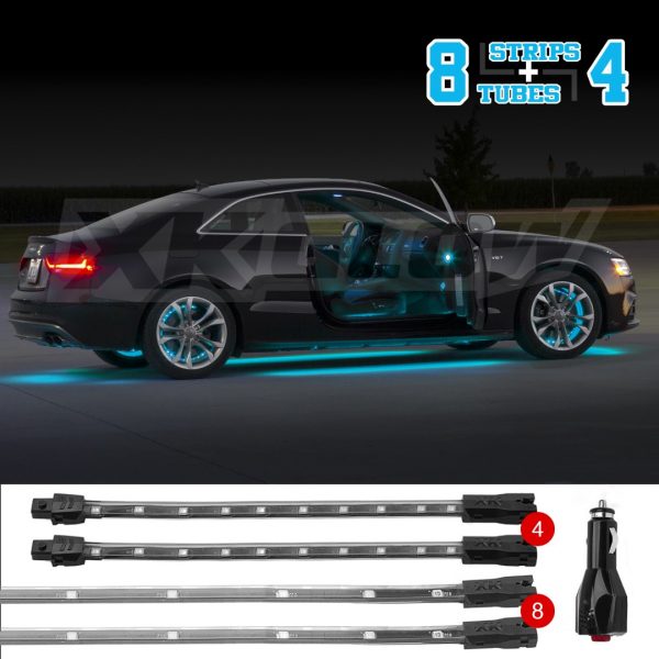 lmr XKGLOW Aqua/Ljusblå 12-delars Bil LED Neon / Underglow Kit