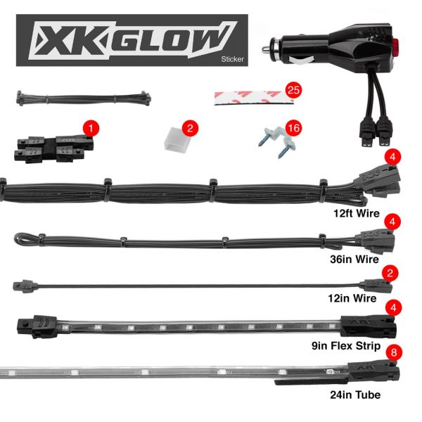lmr XKGLOW Vit 12-delars Bil Kit LED Neon / Underglow