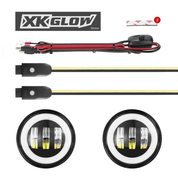 lmr XKGLOW Black 4" LED Fog Light Jeep Wrangler