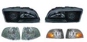 Klarglasstrålkastare, styling, SVART KROM. Inkl klarglasblinkers Volvo S70 / V70 / C70
