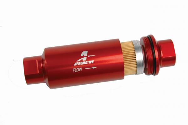 lmr Filter, In-Line, 10-m Fabric Element, ORB-10 Port, Bright-Dip Red, 2" OD (Aeromotive Inc)