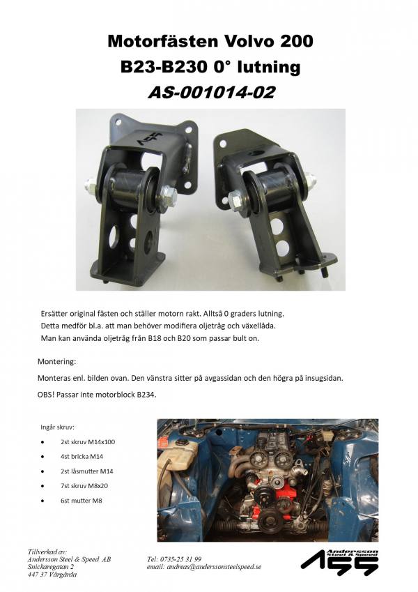 lmr ASS Engine mounts Volvo 240/260 - B23 / B230 Straight-set / Zero degrees inclination