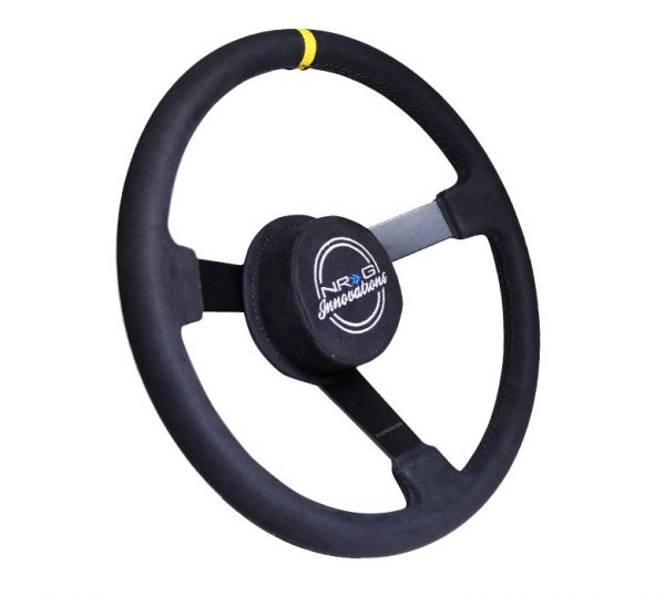 lmr NRG NASCAR SPEC Alcantara Steering Wheel 380mm 3 spoke (Black with Yellow Stripe)