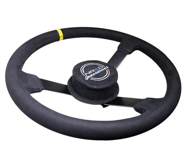 lmr NRG NASCAR SPEC Alcantara Steering Wheel 380mm 3 spoke (Black with Yellow Stripe)