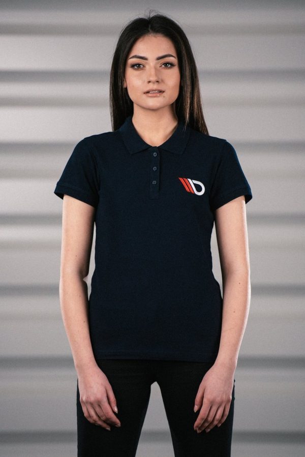 lmr Maxton Navy Blue Polo Shirt with Red/White Logo - Womens
