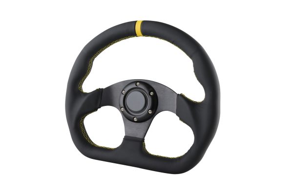 lmr Sport Steering Wheel StreetTune Black Leather with Yellow Center Line (Flat Bottom)