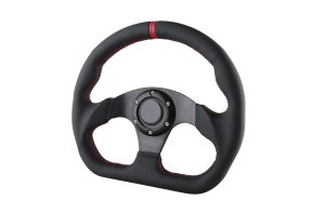Sport Steering Wheel StreetTune Black Leather with Red Center Line (Flat Bottom)