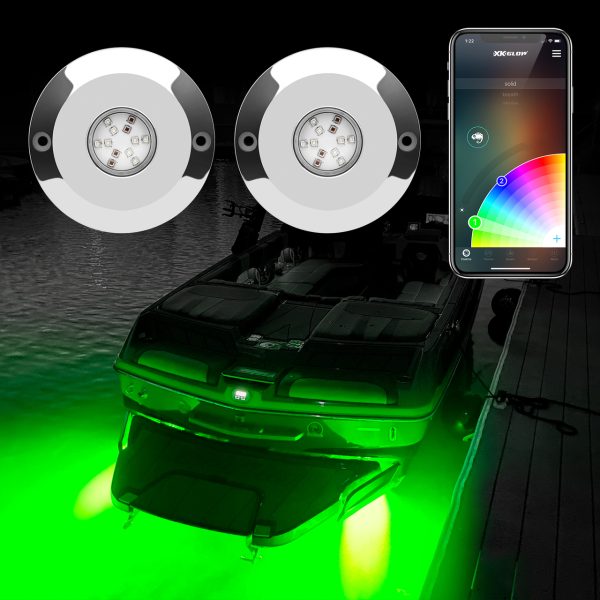 lmr XKGlow 2pc 48W RGB LED Underwater Light Kit for Boats (with 300W Booster)