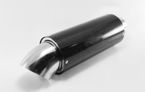 Sport Muffler Carbon Fiber Look Stainless 2.5″ in / 4″ out (Bend)