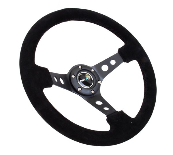 lmr NRG 350mm Sport Steering Wheel (3" Deep) - Black Spoke Suede Black Stitch
