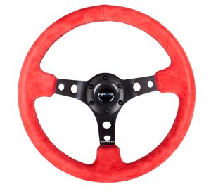 NRG 350mm Sport Steering Wheel (3″ Deep) – Red Suede