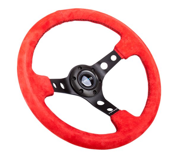 lmr NRG 350mm Sport Steering Wheel (3" Deep) - Red Suede