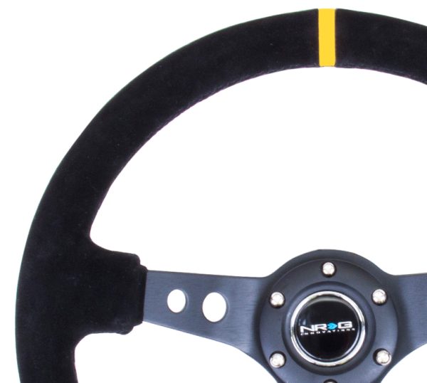 lmr NRG 350mm Sport Steering Wheel (3" Deep) - Suede Black Stitch w/ Yellow Center Mark