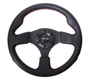 NRG 320mm Sport Leather Steering Wheel w/ red stitch