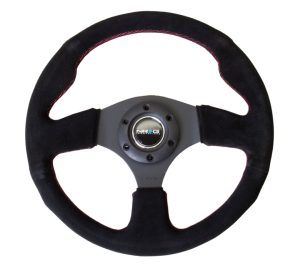 NRG 320mm Sport Suede Steering Wheel w/ red stitch