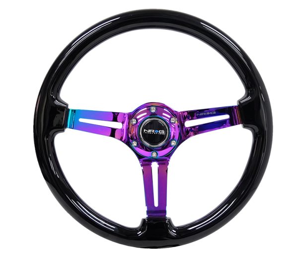 lmr NRG Reinforced Classic Wood Grain Wheel, 350mm, 3 spoke Slotted Center Neochrome with Black Painted Wood