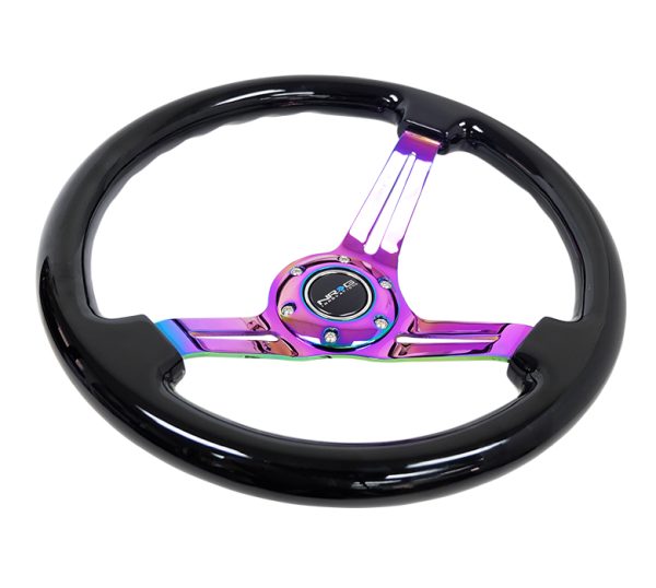 lmr NRG Reinforced Classic Wood Grain Wheel, 350mm, 3 spoke Slotted Center Neochrome with Black Painted Wood