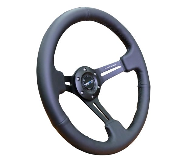 lmr NRG 350mm Sport Steering Wheel (3" Deep) Black Leather with Black Stitching