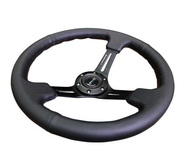 lmr NRG 350mm Sport Steering Wheel (3" Deep) Black Leather with Black Stitching