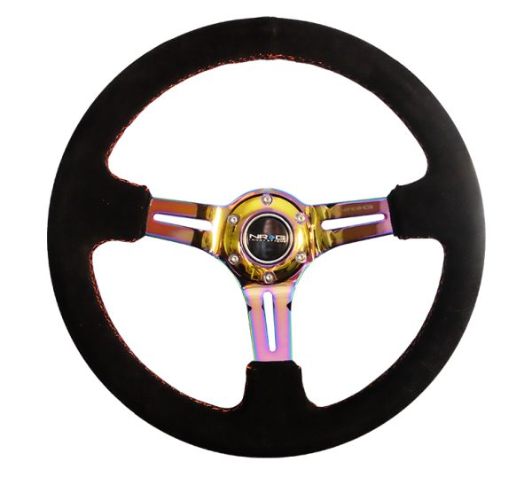 lmr NRG 350mm Sport Steering Wheel Suede (3" Deep) Red Stitch with slits in Neochrome