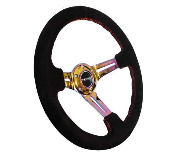 lmr NRG 350mm Sport Steering Wheel Suede (3" Deep) Red Stitch with slits in Neochrome