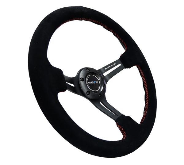 lmr NRG 350mm Sport Steering Wheel SUEDE (3" Deep) Black Leather with Red Stitch