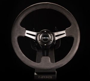 NRG 350mm Sport Steering Wheel (3″ Deep) Black Leather with Alcantara Stitching