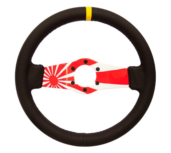 lmr NRG 310mm Japanese Rising Sun Dipped Leather Sport Steering Wheel (1.75" Deep) W/ Yellow Center Mark