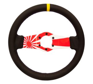 NRG 310mm Japanese Rising Sun Dipped Suede Sport Steering Wheel (1.75″ Deep) W/ Yellow Center Mark