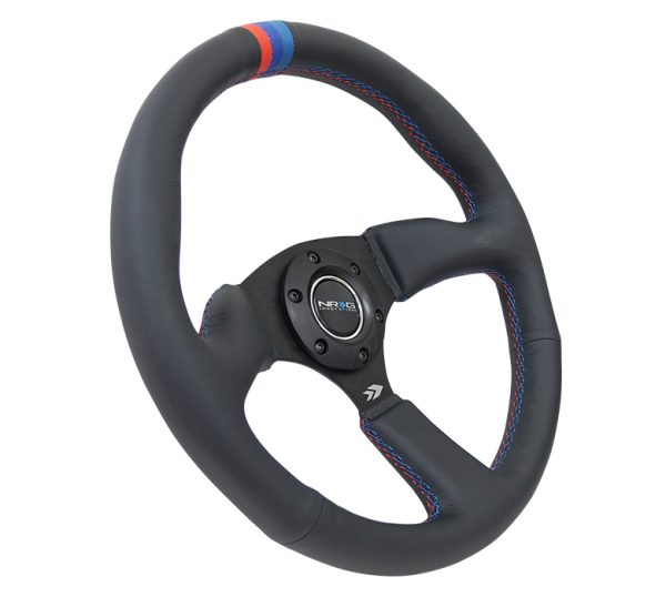 lmr NRG 350mm Sport Leather Racing ( 2.5" Deep) Comfort Grip, 4mm matte black spoke with m3 stitching and line