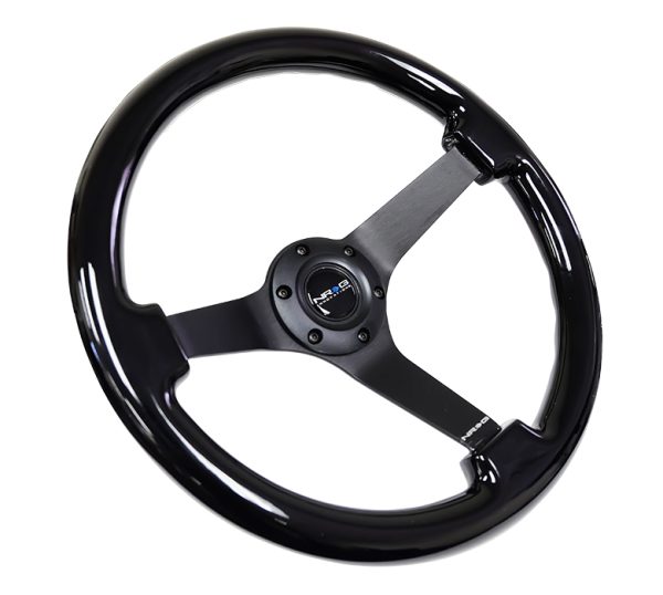 lmr NRG Classic Black Wood Grain Wheel (3" Deep), 350mm, 3 Solid spoke center in Black Chrome