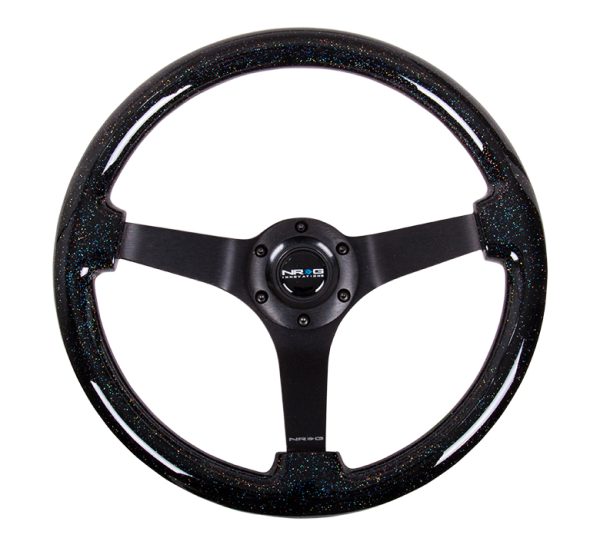 lmr NRG Classic Black Sparkled Wood Grain Wheel (3" Deep, 4mm ), 350mm, 3 Solid spoke center in Black