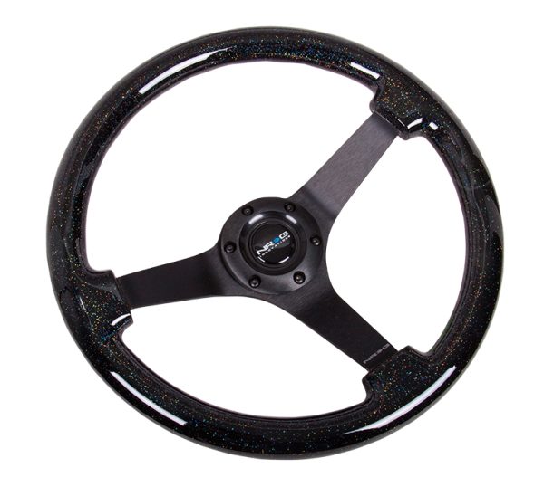 lmr NRG Classic Black Sparkled Wood Grain Wheel (3" Deep, 4mm ), 350mm, 3 Solid spoke center in Black
