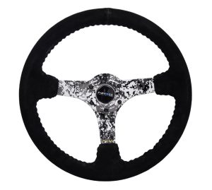 NRG Hydro Dipped Digital Camo 3″ Deep, 5mm spoke, 350mm Sport Steering Wheel Black Suede w/ Black baseball stitching