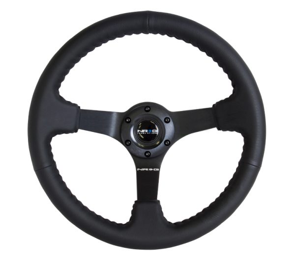 lmr NRG Odi Signature RACE STYLE - 350mm sport steering wheel (3' deep) black Leather w/ Black baseball stitching - Matte Black spoke